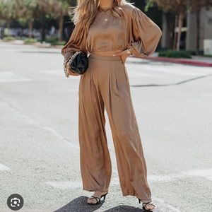 Satin Camel Pant Set Size Large NWT
